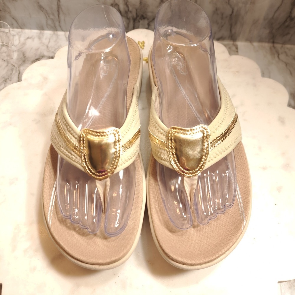 Easy Spirit E360 Women's Slipâ On Sandals 9 1/2 Beige/Gold Tone Beach